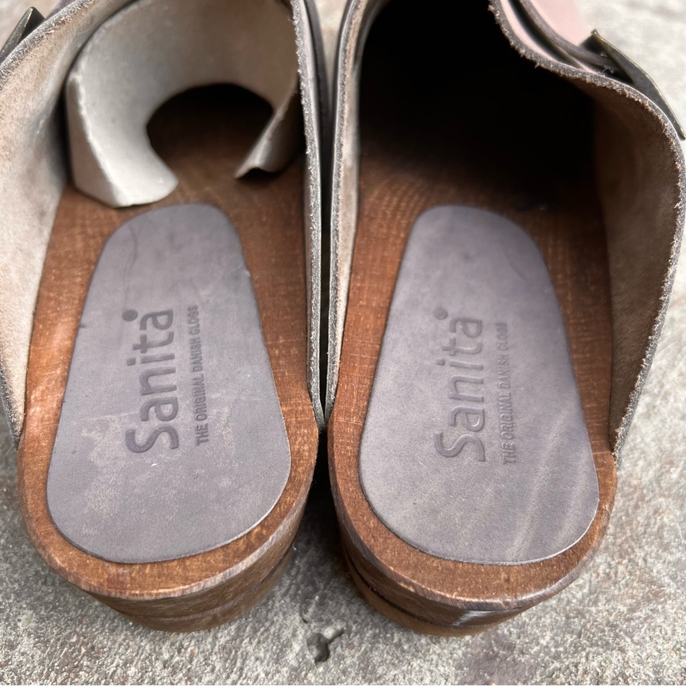 Sanita Gray Suede Buckle Clog Mule - Picture 7 of 13